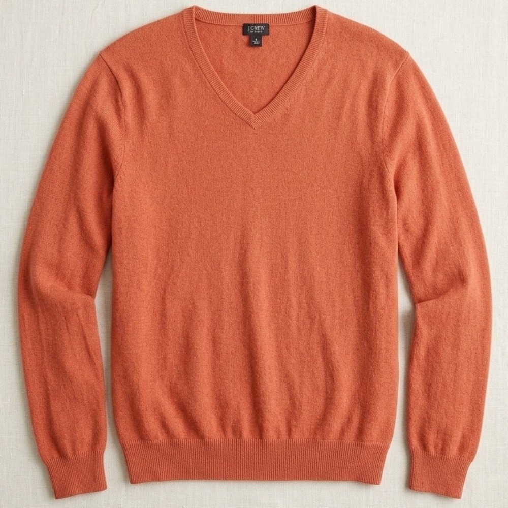 J.Crew V-Neck Sweater Mens Small Burnt Orange Cotton Cashmere Blend Classic